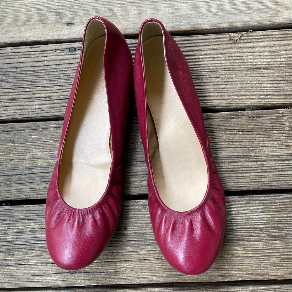J. Crew Burgundy Italian Leather Ballet Flats